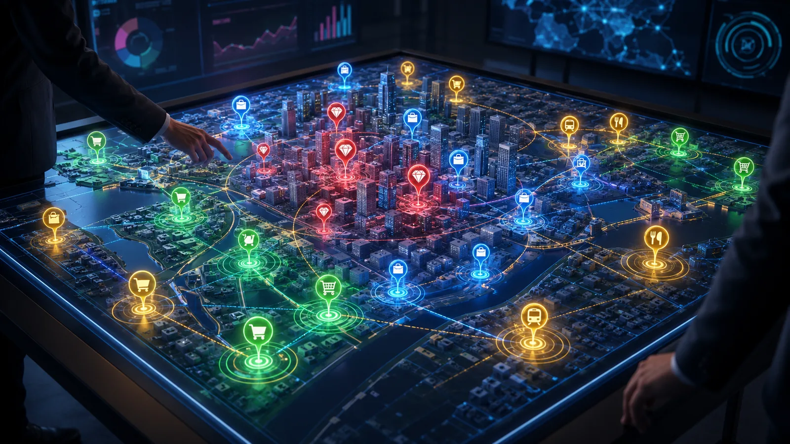 Mapa con los clientes agrupados por segmento y tipo de negocio